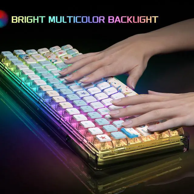 Alt view image 3 of 5 - Blue Light Up Transparent Mechanical Keyboard,Light84 RGB Backlight Gaming Wired Keyboards with Crystal Switch and Sublimation PBT Capkeys,70% Percent E-Sports for Windows PC MAC (California Holiday)