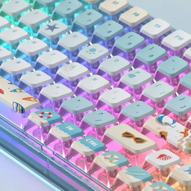 Alt view image 4 of 5 - Blue Light Up Transparent Mechanical Keyboard,Light84 RGB Backlight Gaming Wired Keyboards with Crystal Switch and Sublimation PBT Capkeys,70% Percent E-Sports for Windows PC MAC (California Holiday)
