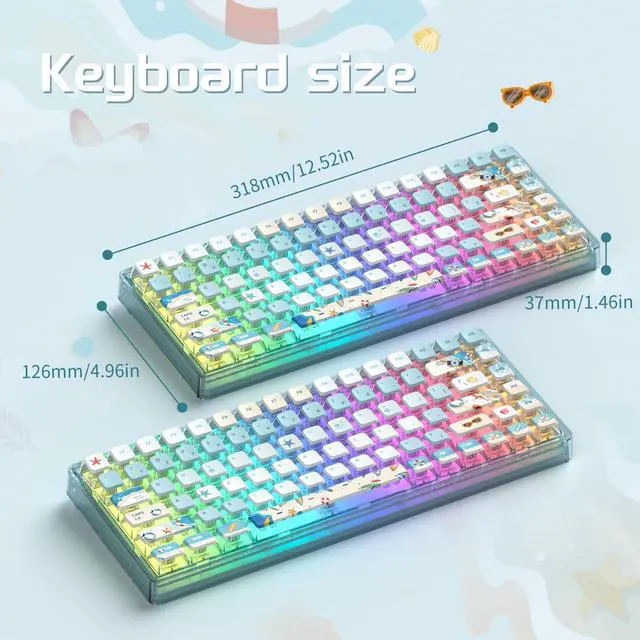 Alt view image 5 of 5 - Blue Light Up Transparent Mechanical Keyboard,Light84 RGB Backlight Gaming Wired Keyboards with Crystal Switch and Sublimation PBT Capkeys,70% Percent E-Sports for Windows PC MAC (California Holiday)
