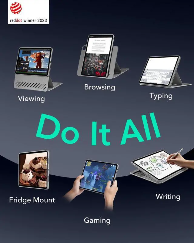 Alt view image 3 of 5 - ESR for iPad Air 11 Inch Case M3/M2 (2025/2024), iPad Air 5th/4th Gen Case (2022/2020) 10.9 Inch, Removable Magnetic Cover, Adjustable Portrait/Landscape Stand, 9 Standing Angles, Grey