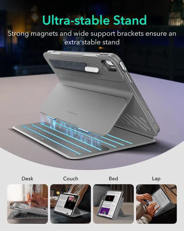 Alt view image 4 of 5 - ESR for iPad Air 11 Inch Case M3/M2 (2025/2024), iPad Air 5th/4th Gen Case (2022/2020) 10.9 Inch, Removable Magnetic Cover, Adjustable Portrait/Landscape Stand, 9 Standing Angles, Grey