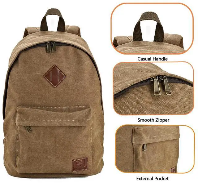 Alt view image 4 of 5 - seemeroad Canvas Laptop Backpack, Durable Rucksack, Travel Bag Fits 15.6 Inch Notebook for Men Women Factory Directly(Coffee)