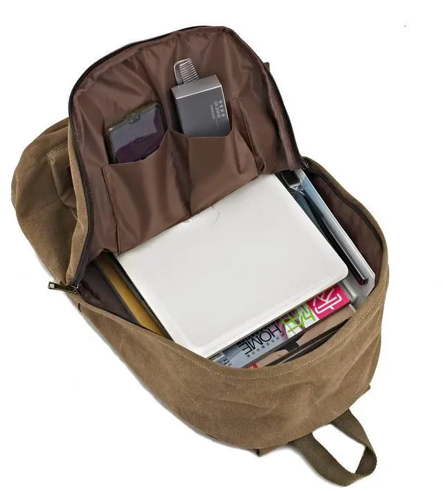 Alt view image 5 of 5 - seemeroad Canvas Laptop Backpack, Durable Rucksack, Travel Bag Fits 15.6 Inch Notebook for Men Women Factory Directly(Coffee)