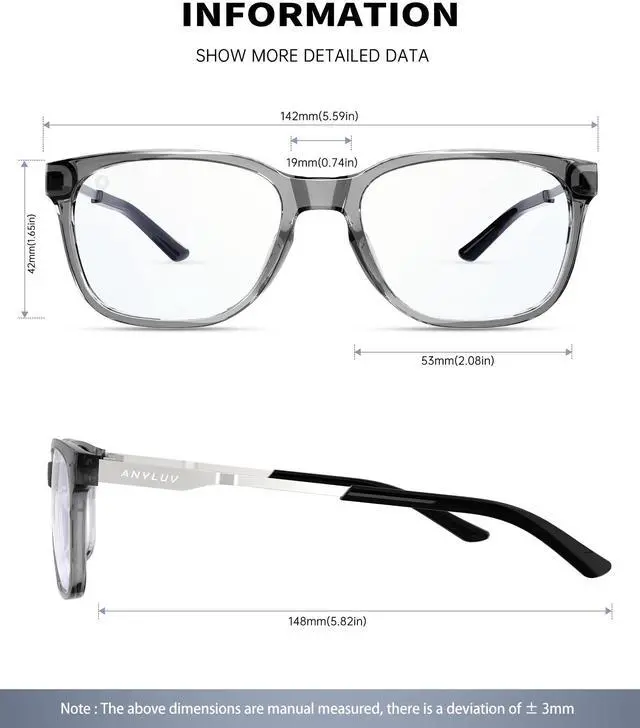 Alt view image 3 of 5 - ANYLUV Blue Light Glasses for Men, Computer Gaming Glasses men, Stylish Anti Eyestrain Blue Light Blocking Glasses Men