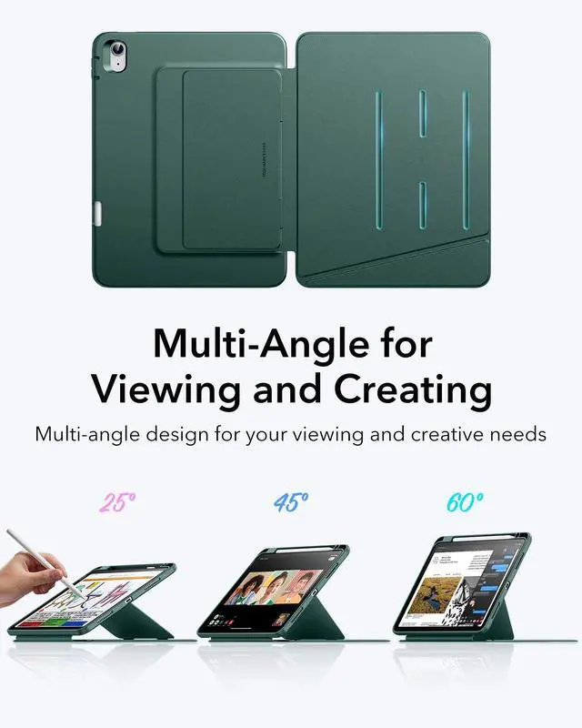 Alt view image 4 of 5 - ESR for iPad Air 11 Inch Case M3/M2 (2025/2024), iPad Air 5th/4th Gen (2022/2020), Vertical Stand Cover, Multi Stand Angles, Ultra-Stable Case with Pencil Holder, Flip Series, Midnight Green
