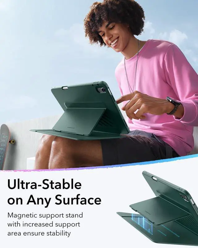 Alt view image 5 of 5 - ESR for iPad Air 11 Inch Case M3/M2 (2025/2024), iPad Air 5th/4th Gen (2022/2020), Vertical Stand Cover, Multi Stand Angles, Ultra-Stable Case with Pencil Holder, Flip Series, Midnight Green