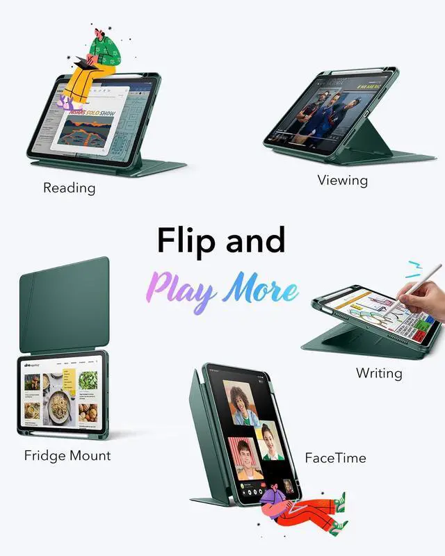 Alt view image 3 of 5 - ESR for iPad Air 11 Inch Case M3/M2 (2025/2024), iPad Air 5th/4th Gen (2022/2020), Vertical Stand Cover, Multi Stand Angles, Ultra-Stable Case with Pencil Holder, Flip Series, Midnight Green