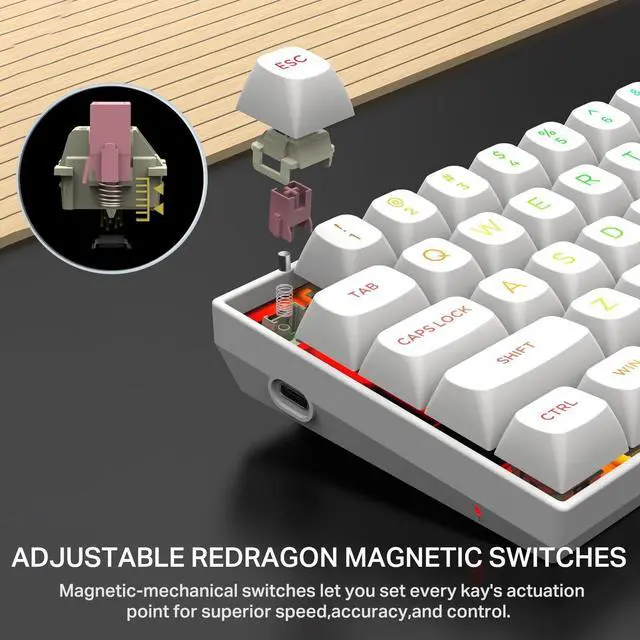 Alt view image 3 of 5 - E-YOOSO Rapid Trigger Gaming Keyboard, Magnetic Switches&Adjustable Actuation - Compact 68 Keys Mechanical Keyboard  PBT Keycap  RGB Backlit White