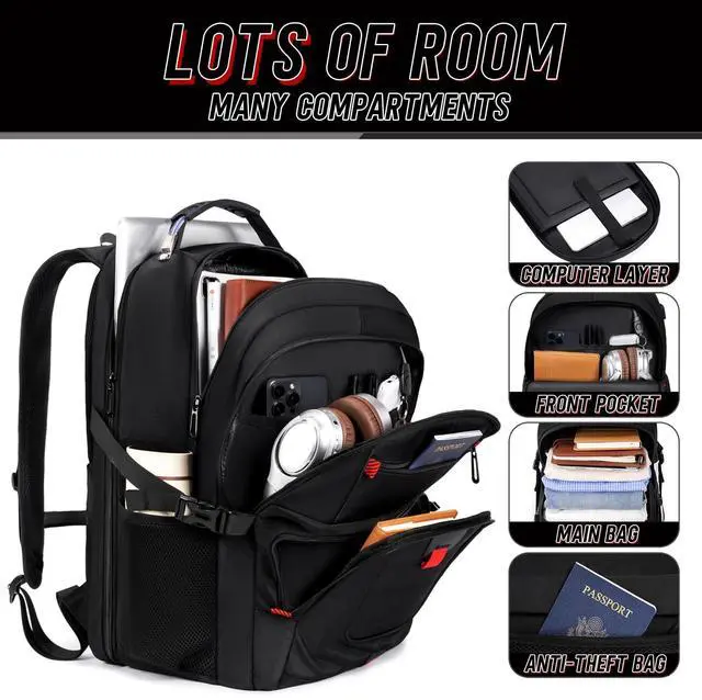 Alt view image 3 of 5 - Z-MGKISS 18.4 Large Travel Backpack, USB Computer Bagpack Fits 18.4 Inch Laptop, Business Backpack for Men, TSA Flight Approved, Laptop Backpacks, Black
