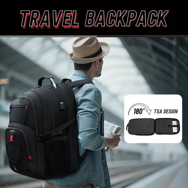 Alt view image 5 of 5 - Z-MGKISS 18.4 Large Travel Backpack, USB Computer Bagpack Fits 18.4 Inch Laptop, Business Backpack for Men, TSA Flight Approved, Laptop Backpacks, Black