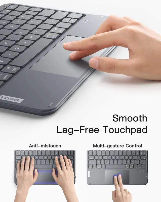 Alt view image 4 of 5 - Inateck Bluetooth Keyboard with Touchpad, Ultra Slim and Portable Wireless QWERTY Keyboard, Compatible with Windows and iPad OS, KB01105