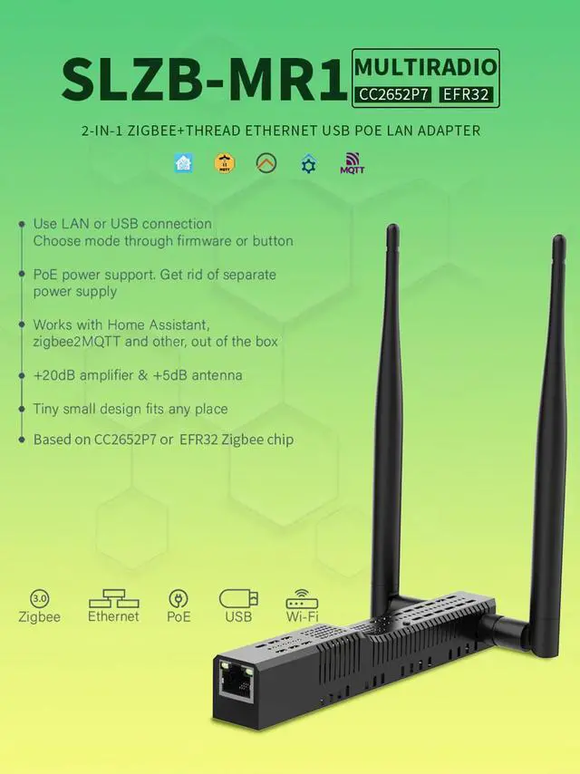 Alt view image 2 of 5 - SMLIGHT SLZB-MR1 - Zigbee 3.0 to Ethernet,USB,and WiFi Gateway Coordinator with PoE,Universal Gateway for Home Assistant/ Zigbee2MQTT/ZHA,Wireless Zigbee 3.0 USB Adapter
