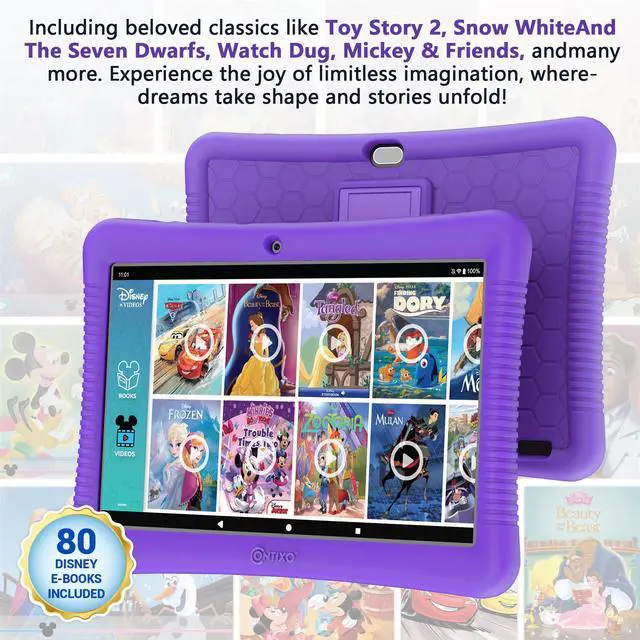 Alt view image 2 of 5 - Contixo K102 10" Kids Tablet Bundle - HD Learning Tablet & Sleeve Bag for Kids Ages 3-7, Includes Disney eBooks ($350 Value), Parental Controls, Dual Camera, Android OS - Purple