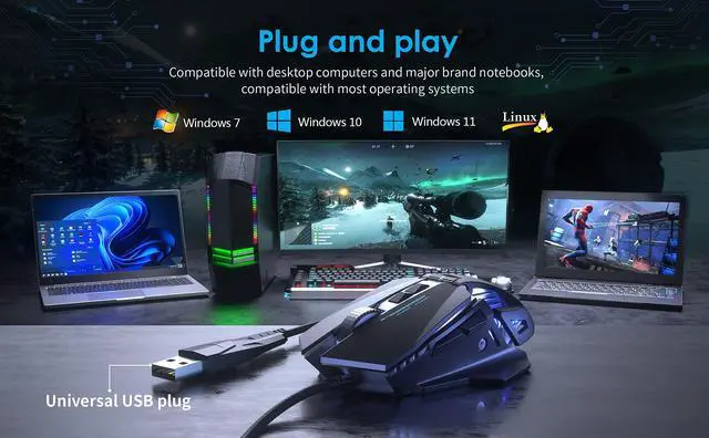 Alt view image 2 of 5 - C300 Wired Gaming Mouse, RGB Mouse Gamer PC Gaming Mice with 7 Programmable Buttons, 12800 DPI, 6 Backlit Modes, Adjustable Weights, Comfort Grip for Windows, Mac