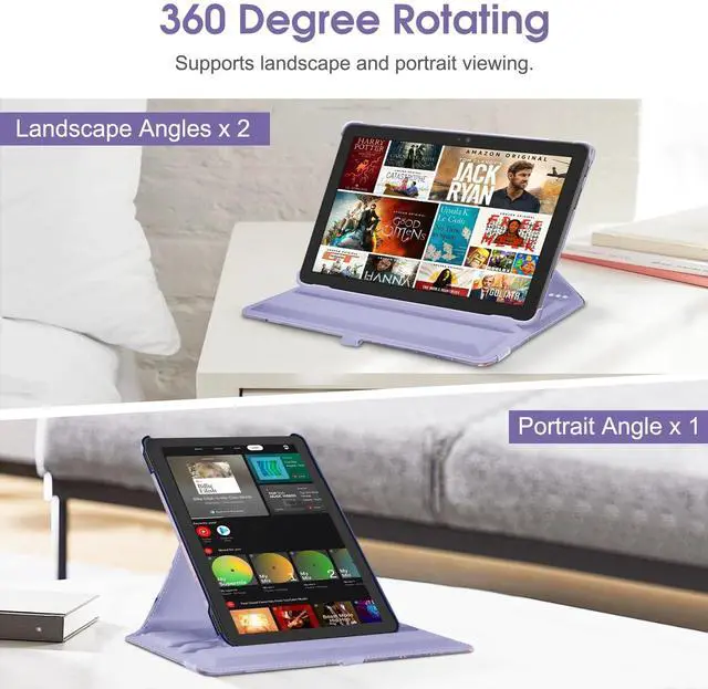 Alt view image 3 of 5 - Fintie Case for All-New Amazon Fire HD 10 Tablet (13th Generation 10.1", 2023 Release)- 360 Degree Rotating Swivel Stand Cover with Dual Auto Sleep/Wake, Lilac Marble