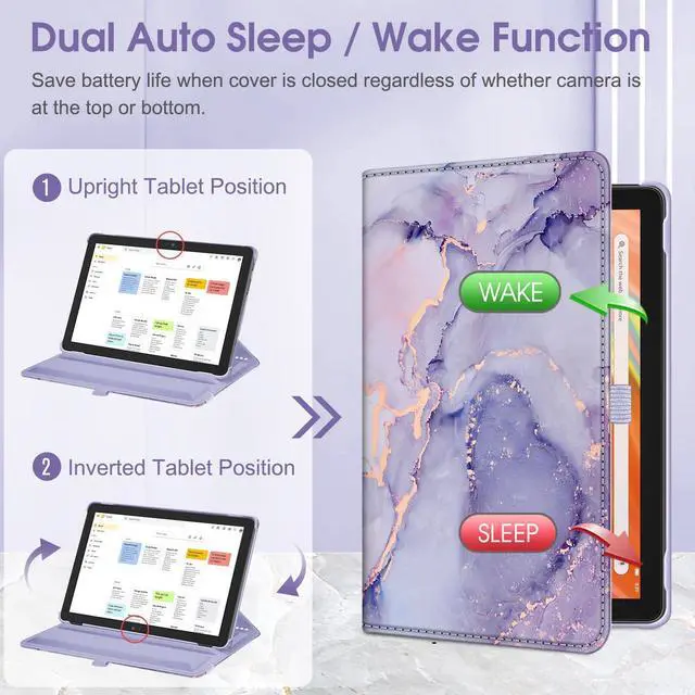 Alt view image 5 of 5 - Fintie Case for All-New Amazon Fire HD 10 Tablet (13th Generation 10.1", 2023 Release)- 360 Degree Rotating Swivel Stand Cover with Dual Auto Sleep/Wake, Lilac Marble