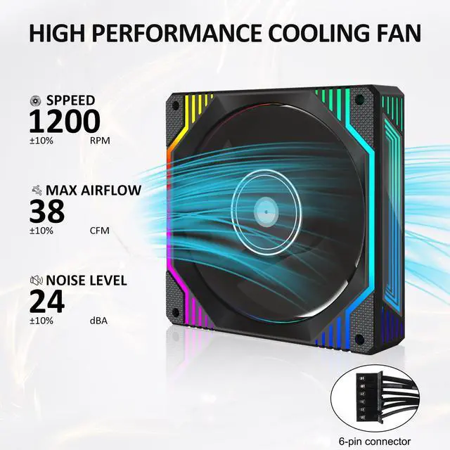 Alt view image 5 of 5 - PANO-MOUNTS 120mm 6-Pin Infinity Mirror RGB Computer PC Case Fans with 6-Pin Fan Hub and Adjustable Color Controlled by Remote 3-Pack Black