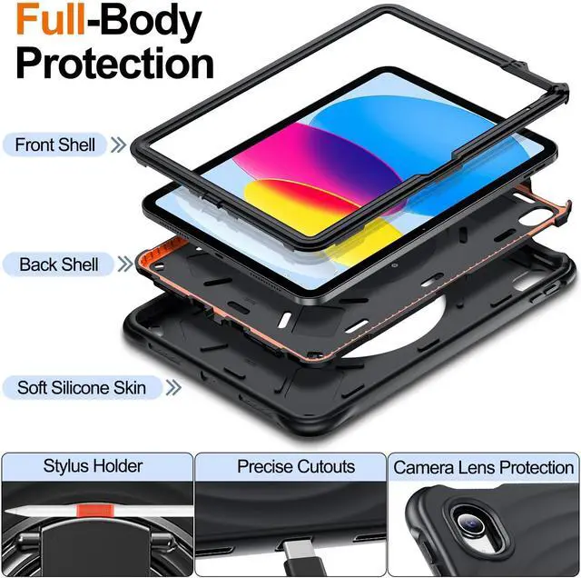 Alt view image 5 of 5 - Temdan Case for iPad (A16) 11th Generation 11 Inch 2025/iPad 10th Generation 10.9 Inch, 360° Rotating Stand & Handle,Shoulder Strap Pencil Holder,Heavy Duty Shockproof Rugged Protective Case, Black
