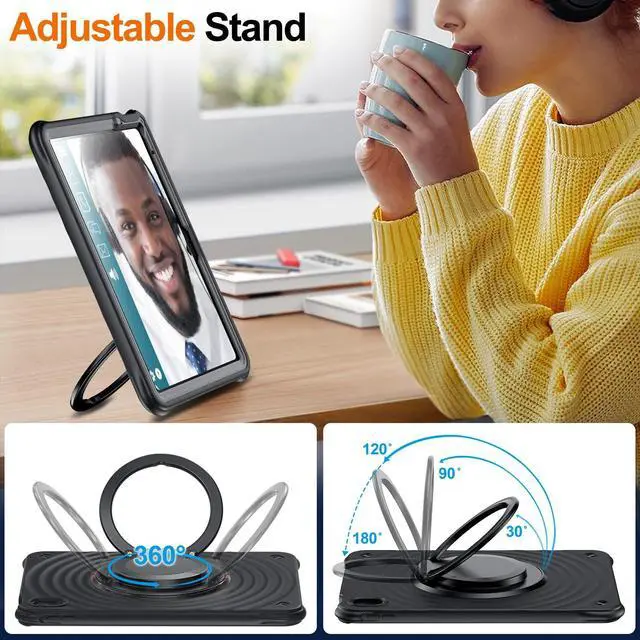 Alt view image 4 of 5 - Temdan Case for iPad (A16) 11th Generation 11 Inch 2025/iPad 10th Generation 10.9 Inch, 360° Rotating Stand & Handle,Shoulder Strap Pencil Holder,Heavy Duty Shockproof Rugged Protective Case, Black