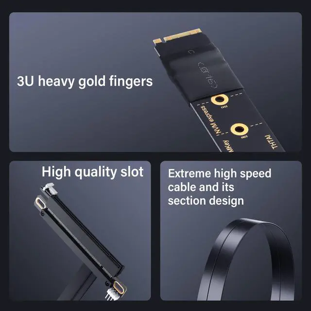 Alt view image 5 of 5 - SinLoon M.2 NGFF NVMe Key M to PCIe 3.0 X16 Extender Cable M.2 to PCI-E 3.0 X16 Female Riser Cable for M2 2230 2242 2260 2280 20CM
