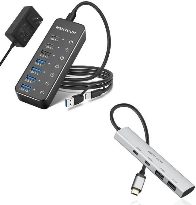 Main image of RSHTECH 7-Port Powered USB C Hub 10Gbps with 3 USB 3.2, 4 USB 3.0 Ports + 4 Ports USB A/USB C Hub 10Gbps