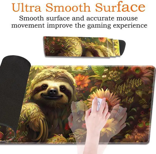 Alt view image 3 of 5 - Large Gaming Mouse Pad, Keyboard Wrist Rest Pad + Mouse Wrist Pad + Coaster 4 in 1 Set, Extended Waterproof Non-Slip Desk Mat, Suitable for Office Home Learning Games, Flower Sloth