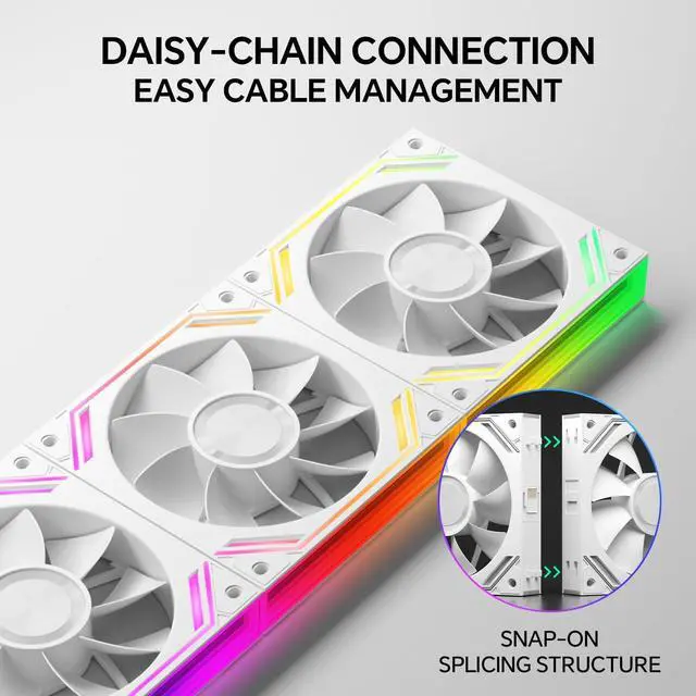 Alt view image 2 of 5 - G120Pro Reverse Case Fans White, Daisy Chain Connection Triple Pack 120mm ARGB PWM Pc Fans for Computer Case Cooler