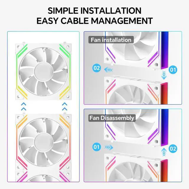 Alt view image 3 of 5 - G120Pro Reverse Case Fans White, Daisy Chain Connection Triple Pack 120mm ARGB PWM Pc Fans for Computer Case Cooler