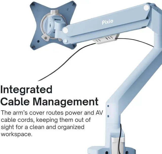 Alt view image 5 of 5 - Pixio PS1S Wave Blue Single Monitor Arm Stand Desk Mount - Fits up to 32 inches Monitors and up to 19.8lbs. VESA Compatibility and Integrated Cable Management