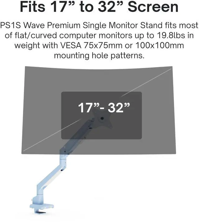 Alt view image 2 of 5 - Pixio PS1S Wave Blue Single Monitor Arm Stand Desk Mount - Fits up to 32 inches Monitors and up to 19.8lbs. VESA Compatibility and Integrated Cable Management