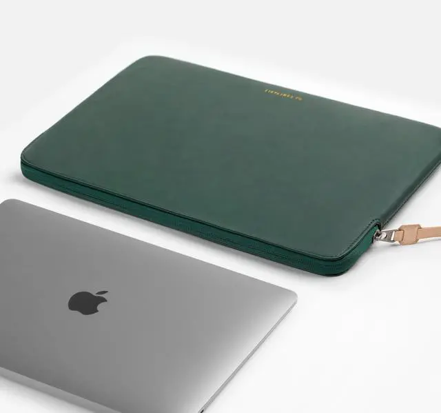 Alt view image 2 of 5 - Comfyable Leather Laptop Sleeve Compatible with 16 Inch MacBook Pro M4 2024 & 15 Inch MacBook Air M4 M3 M2 2025, Midnight Green