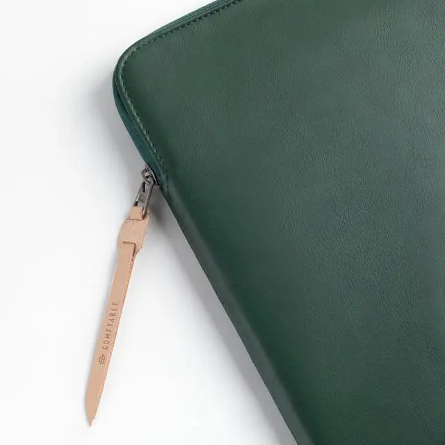 Alt view image 3 of 5 - Comfyable Leather Laptop Sleeve Compatible with 16 Inch MacBook Pro M4 2024 & 15 Inch MacBook Air M4 M3 M2 2025, Midnight Green