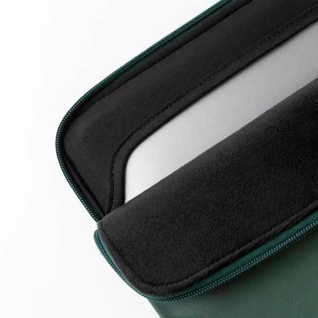 Alt view image 4 of 5 - Comfyable Leather Laptop Sleeve Compatible with 16 Inch MacBook Pro M4 2024 & 15 Inch MacBook Air M4 M3 M2 2025, Midnight Green