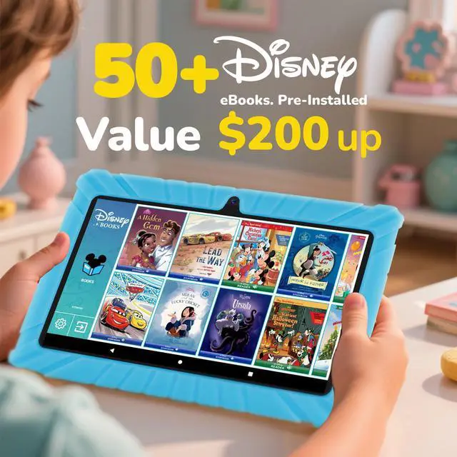 Alt view image 2 of 5 - Contixo Kids Tablet Bundle - 7-inch IPS, Pre-Loaded Exclusive 50 Disney Storybooks (Value $200), Learning Tablet for Ages 3~12, Parental Controls & Kid Safe, w/Ear Headphones & Tablets - Blue