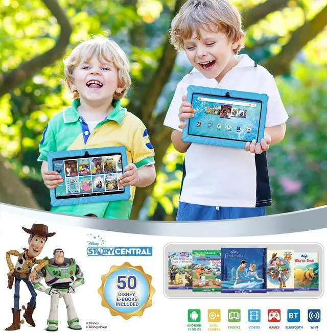 Alt view image 4 of 5 - Contixo Kids Tablet Bundle - 7-inch IPS, Pre-Loaded Exclusive 50 Disney Storybooks (Value $200), Learning Tablet for Ages 3~12, Parental Controls & Kid Safe, w/Ear Headphones & Tablets - Blue