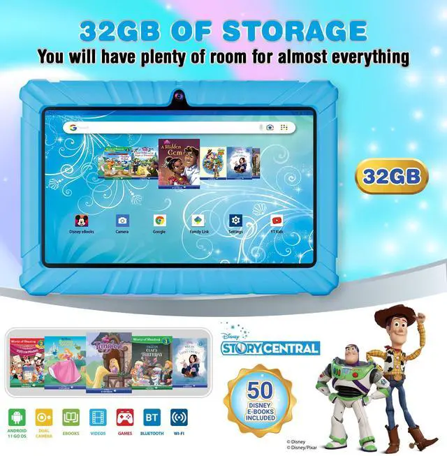 Alt view image 3 of 5 - Contixo Kids Tablet Bundle - 7-inch IPS, Pre-Loaded Exclusive 50 Disney Storybooks (Value $200), Learning Tablet for Ages 3~12, Parental Controls & Kid Safe, w/Ear Headphones & Tablets - Blue