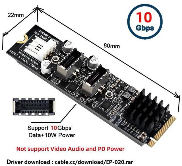 Alt view image 4 of 5 - Cablecc Dual Type-E 20pin 10Gbps USB 3.1 Front Panel Socket to NVME NGFF M-Key Express Card Adapter for Motherboard