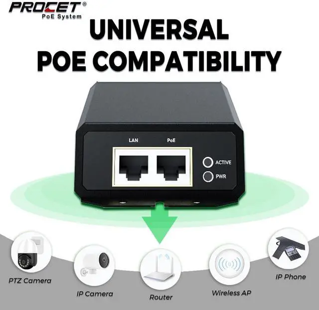 Alt view image 5 of 5 - PROCET Gigabit PoE++ Injector 90W, IEEE802.3 af/at/bt Compliant 10/100/1000Mbps Industrial PoE Adapter with Wide Temp -40°F to 149°F, 6KV Surge Protection, 50-5V DC Jack/ 2PIN Input, PT-PSE109GBRO-D