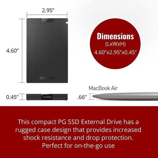 Alt view image 3 of 5 - BUFFALO External SSD 500GB - Compatible with PS4 / PS5 / Windows/Mac - USB-C - USB-A - USB 3.2 - External Solid State Drive - SSD-PG500U3B