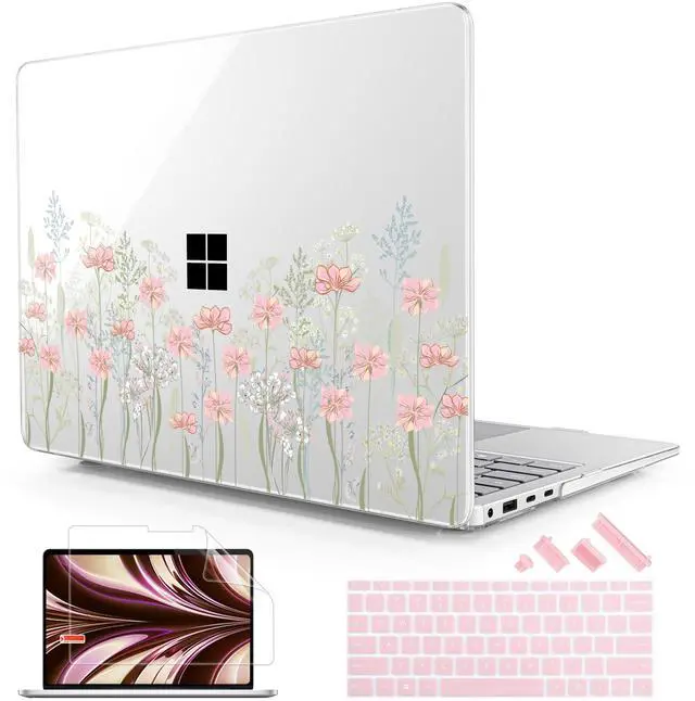 Main image of Lepeoac Case for Microsoft Surface Laptop 13.8 inch, 2024 Windows 11 Copilot+ PC, 7th Edition Touchscreen Display, Plastic Hard Shell Case with Keyboard Cover & Screen Protector, Floral C322