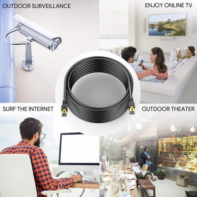 Alt view image 5 of 5 - Ethernet Cable 125Ft, Cat7 3Ft 15Ft 25Ft 50Ft 100Ft 125Ft 150Ft 175Ft 200Ft 225Ft 300Ft 330Ft 400Ft Network Cord Heavy Duty SFTP 10 Gigabit 600MHz with OFC for Modem, Router, LAN, CCTV, Computer