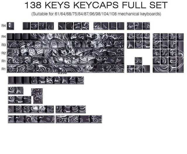 Alt view image 2 of 5 - Tsungup Shine Through PBT Keycaps,138 Keys Custom Cool Dragon Pattern Side Printed Keycaps,Cherry Profile Key Caps Keyboard Keycap Set for 60% 65% 75% 80% 100% MX Switches Mechanical Keyboard(Black)