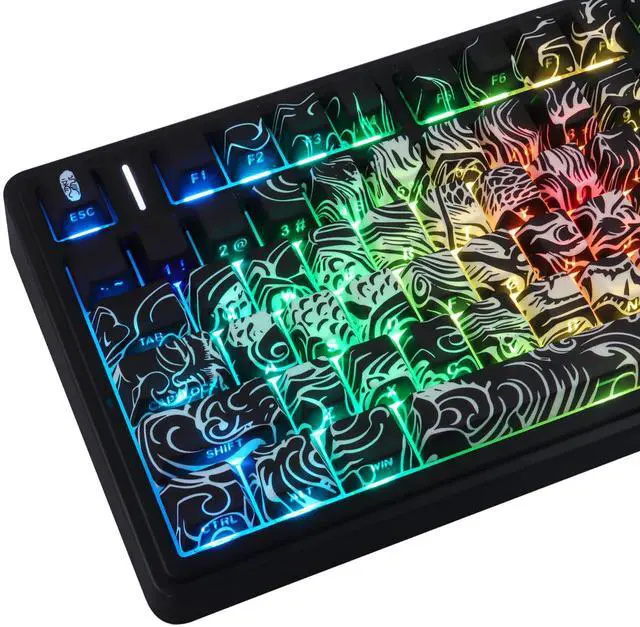 Main image of Tsungup Shine Through PBT Keycaps,138 Keys Custom Cool Dragon Pattern Side Printed Keycaps,Cherry Profile Key Caps Keyboard Keycap Set for 60% 65% 75% 80% 100% MX Switches Mechanical Keyboard(Black)