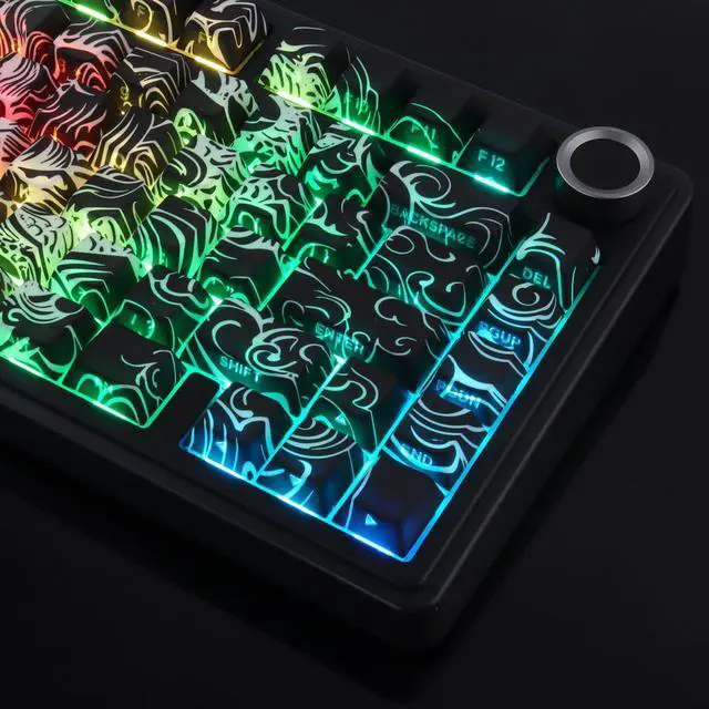 Alt view image 4 of 5 - Tsungup Shine Through PBT Keycaps,138 Keys Custom Cool Dragon Pattern Side Printed Keycaps,Cherry Profile Key Caps Keyboard Keycap Set for 60% 65% 75% 80% 100% MX Switches Mechanical Keyboard(Black)