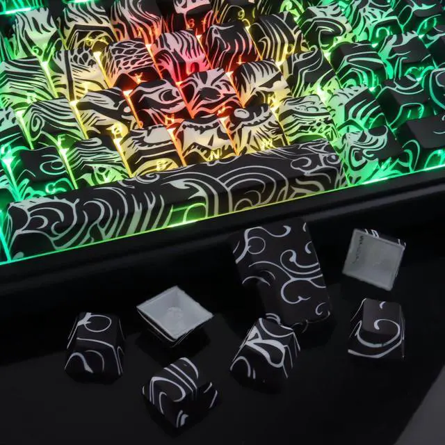 Alt view image 5 of 5 - Tsungup Shine Through PBT Keycaps,138 Keys Custom Cool Dragon Pattern Side Printed Keycaps,Cherry Profile Key Caps Keyboard Keycap Set for 60% 65% 75% 80% 100% MX Switches Mechanical Keyboard(Black)