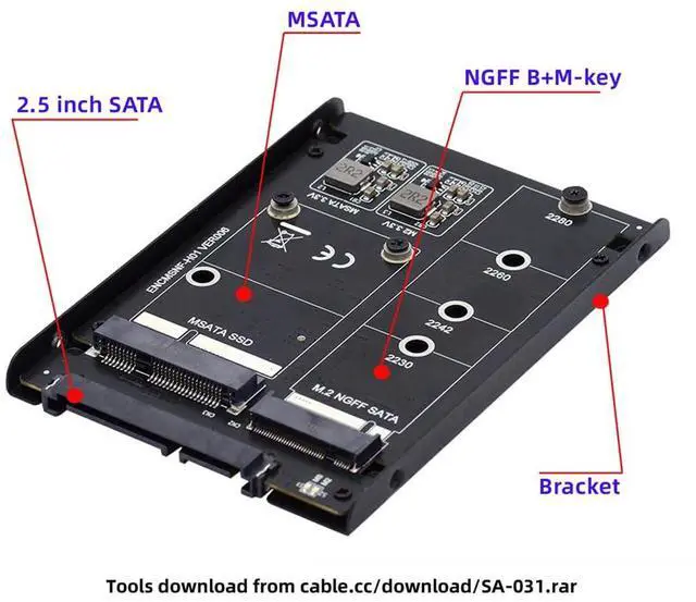 Alt view image 5 of 5 - Cablecc B+M SSD Card Dual MSATA NGFF JBOD Raid0 Span Bridge to SATA Combo 2.5inch HDD Disk Drive Enclosure