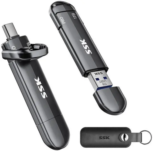 Main image of SSK USB Solid State Flash Drive 1TB, External SSD Up to 1000MB/s, Dual Port USB 3.2 Type-C/A, Portable SSD in Zinc Alloy Thumb Drive Stick for iPhone 15/16 Pro, Mac, PC, Android OTG Storage
