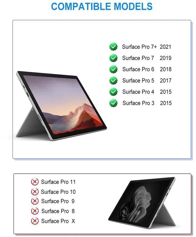 Alt view image 2 of 5 - Surface Pro 3/4/5/6/7/7+ Keyboard, Ultra-Slim Wireless Bluetooth Surface Keyboard with Palm-Rejection Trackpad, 7-Color Backlit, Sleep/Wake Function, Long Battery Life