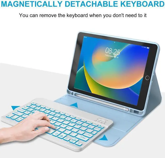 Alt view image 2 of 5 - iPad 9th 2021/8th/7th Generation Keyboard Case, BORIYUAN 7 Colors Backlit Detachable Keyboard Slim Folio Smart Cover for iPad 10.2"/iPad Air 10.5"(3rd Gen)/iPad Pro 10.5" with Pencil Holder  Sky Blue