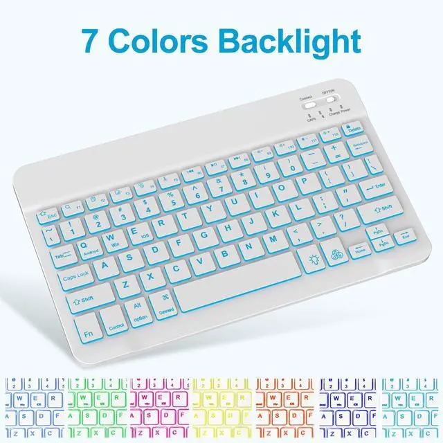 Alt view image 3 of 5 - iPad 9th 2021/8th/7th Generation Keyboard Case, BORIYUAN 7 Colors Backlit Detachable Keyboard Slim Folio Smart Cover for iPad 10.2"/iPad Air 10.5"(3rd Gen)/iPad Pro 10.5" with Pencil Holder  Sky Blue